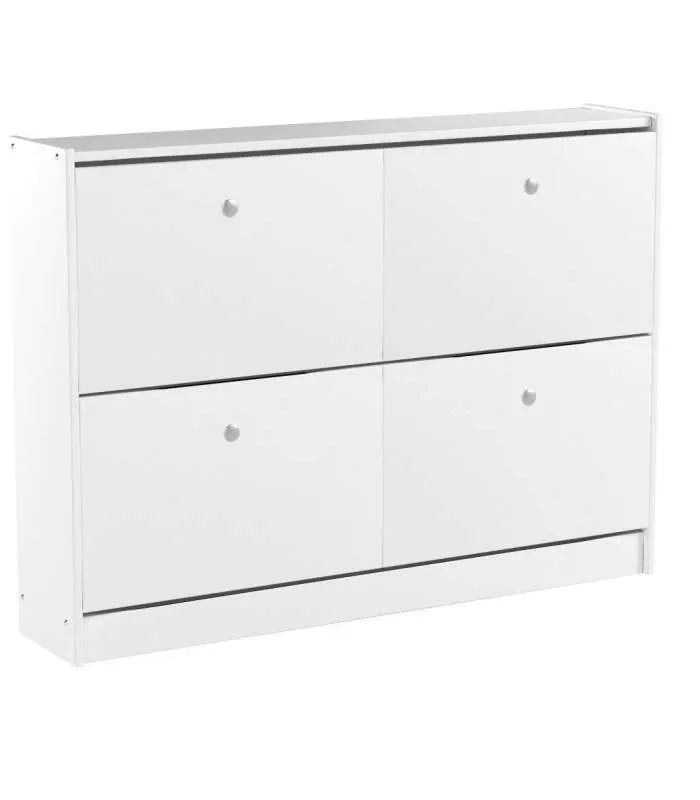 Zapatero de madera maciza blanco lavado, 2 trampones