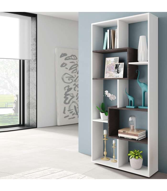 Habitdesign Estantería librería Oficina, Modelo Kawa, Medidas: 80 cm x 180 cm  Alto  x 25 cm  Fondo , Melamina, Blanco artik 