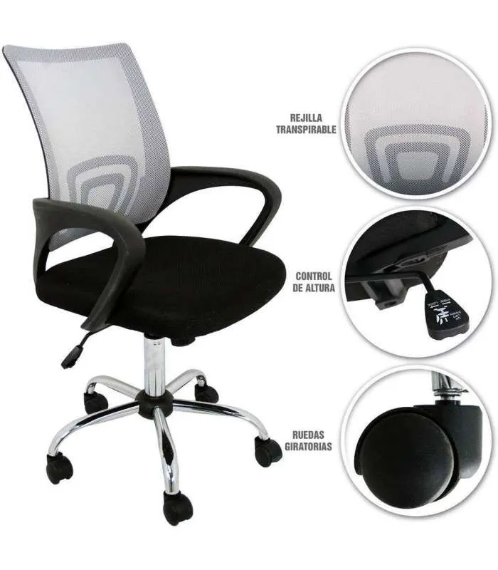 Cadeira giratória Martina em cinza e preto