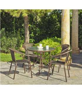 Conjunto terraza jardín mesa + 4 sillones acero Brasil-90/4 en
